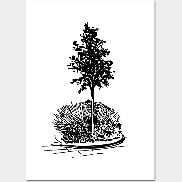 Tree and flowerbed. City landscape on your things. Wall Art by ElizabethArt